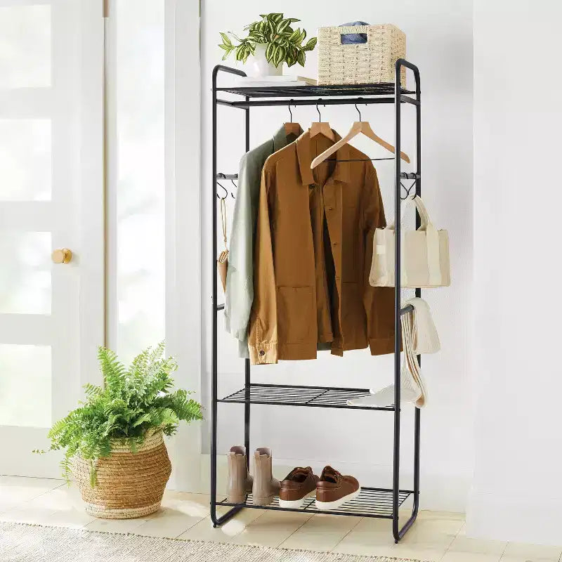 Metal Garment Rack with Shelves and Accessory hooks - Brightroom™