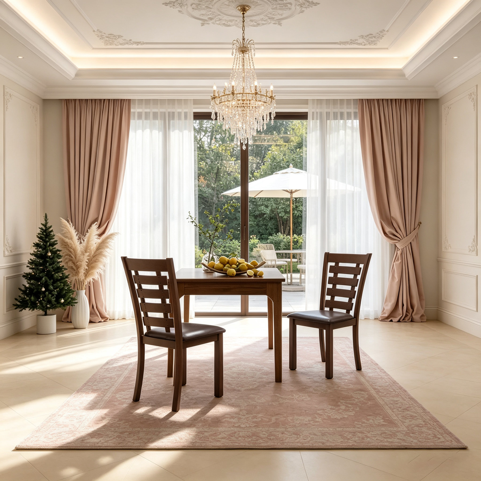 Chaises de salle à manger en bois avec assise rembourrée et dossier haut en caoutchouc marron