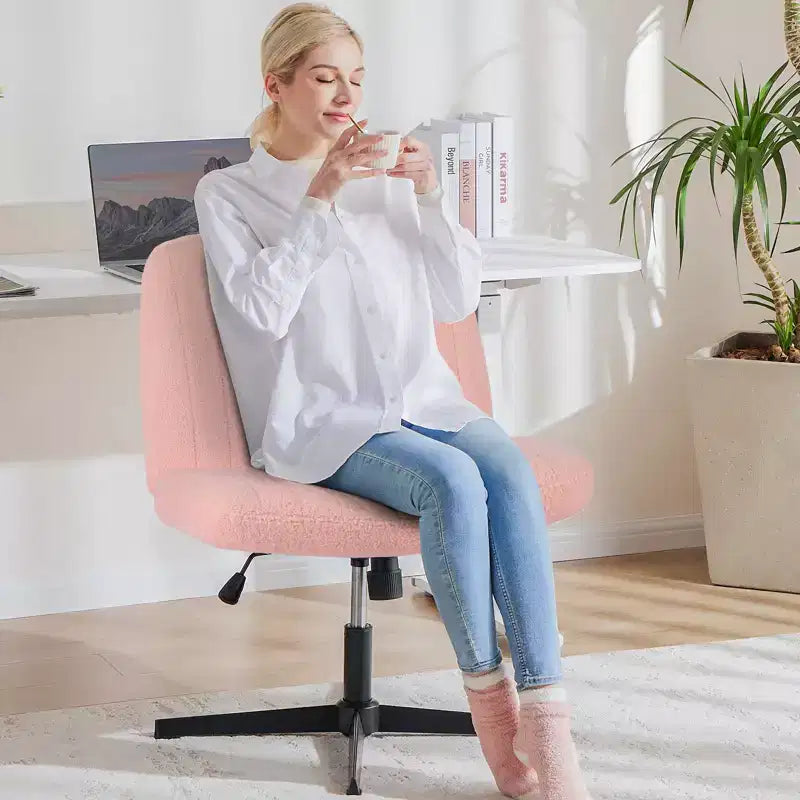 JIONJOY Boucle Upholstered Ergonomic Task Chair with Criss Cross Chair Legged | Pink