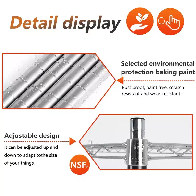 FDW5TierWireShelvingUnitHeavyDutyStorageShelvesMetalShelvingWithDetachableCasters