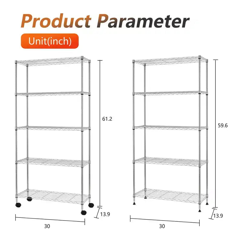 FDW5TierWireShelvingUnitHeavyDutyStorageShelvesMetalShelvingWithDetachableCasters