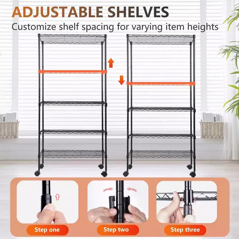 FDW5TierWireShelvingUnitHeavyDutyStorageShelvesMetalShelvingWithDetachableCasters