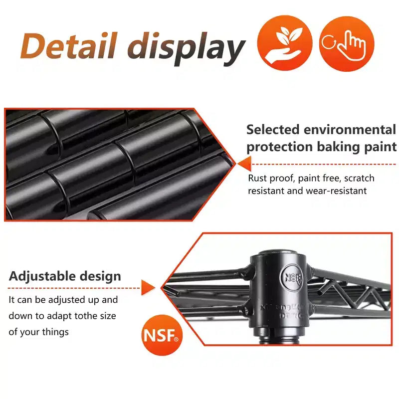 FDW5TierWireShelvingUnitHeavyDutyStorageShelvesMetalShelvingWithDetachableCasters