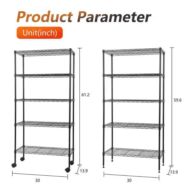 FDW5TierWireShelvingUnitHeavyDutyStorageShelvesMetalShelvingWithDetachableCasters