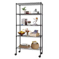 FDW5TierWireShelvingUnitHeavyDutyStorageShelvesMetalShelvingWithDetachableCasters
