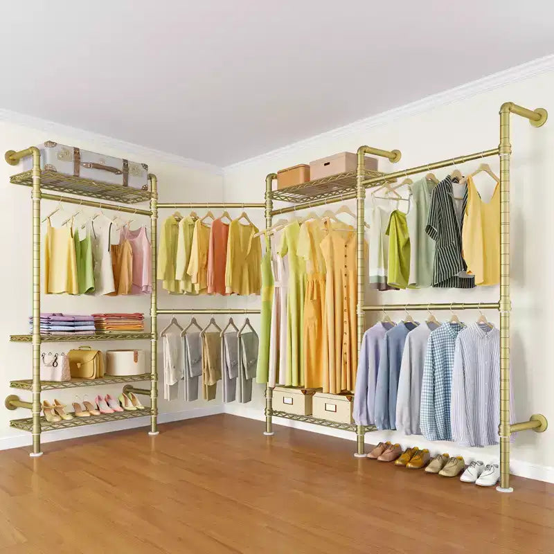 Timate L4 L Shape Garment Rack Clothes Rack , Expandable Industrial Pipe Clothing Rack, Wall Mounted Closet Organizer Large Wardrobe Closet