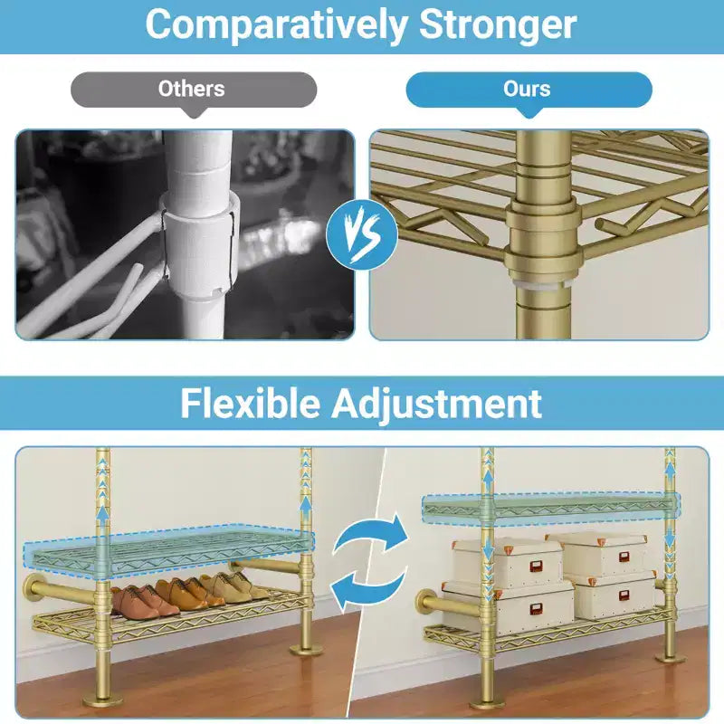 Timate L4 L Shape Garment Rack Clothes Rack , Expandable Industrial Pipe Clothing Rack, Wall Mounted Closet Organizer Large Wardrobe Closet
