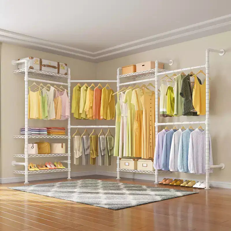 Timate L4 L Shape Garment Rack Clothes Rack , Expandable Industrial Pipe Clothing Rack, Wall Mounted Closet Organizer Large Wardrobe Closet