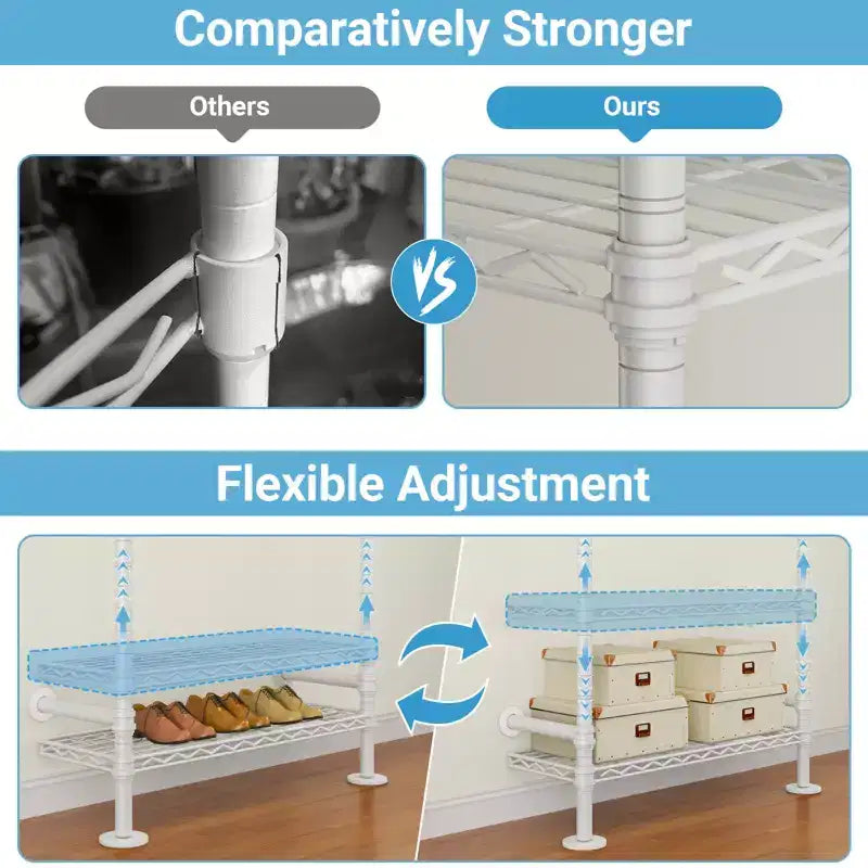 Timate L4 L Shape Garment Rack Clothes Rack , Expandable Industrial Pipe Clothing Rack, Wall Mounted Closet Organizer Large Wardrobe Closet