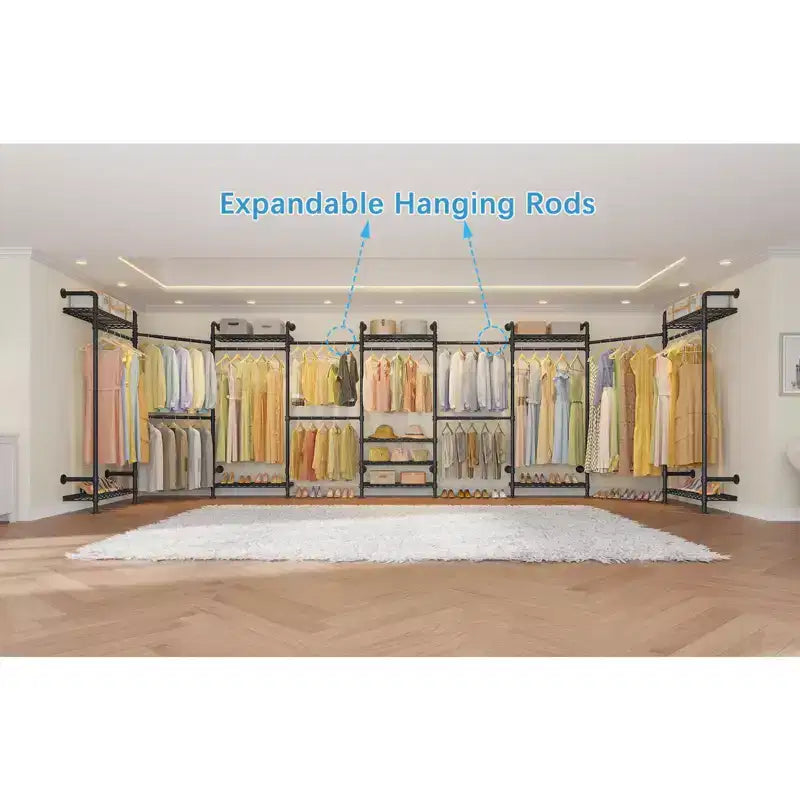 Timate L4 L Shape Garment Rack Clothes Rack , Expandable Industrial Pipe Clothing Rack, Wall Mounted Closet Organizer Large Wardrobe Closet