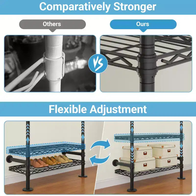 Timate L4 L Shape Garment Rack Clothes Rack , Expandable Industrial Pipe Clothing Rack, Wall Mounted Closet Organizer Large Wardrobe Closet