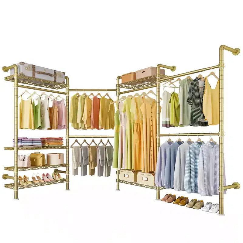 Timate L4 L Shape Garment Rack Clothes Rack , Expandable Industrial Pipe Clothing Rack, Wall Mounted Closet Organizer Large Wardrobe Closet