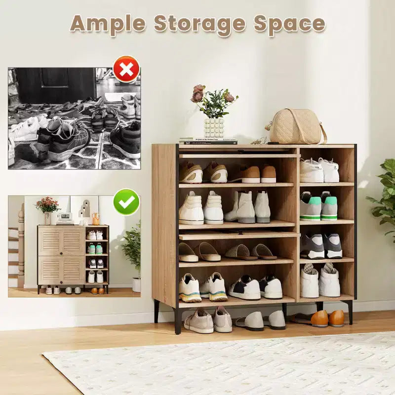 Costway Shoe Storage Cabinet with Flip Doors Adjustable and Removable Shelves for Entryway