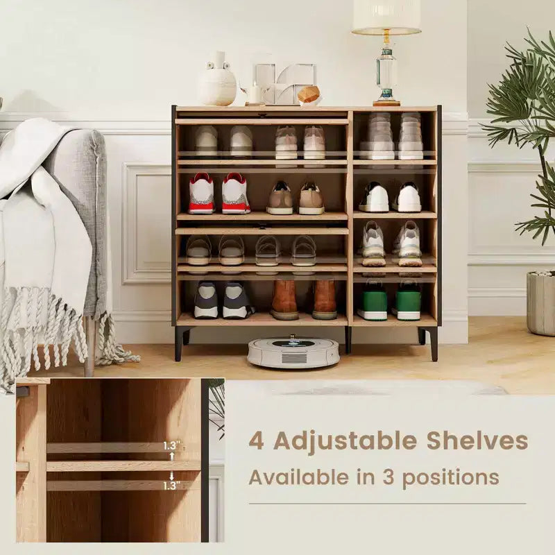 Costway Shoe Storage Cabinet with Flip Doors Adjustable and Removable Shelves for Entryway