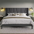 Allewie Platform Bed Frame with Geometric Wingback Headboard, Modern Upholstered Bed with Wooden Slats Support, No Box Spring Needed, Easy Assembly