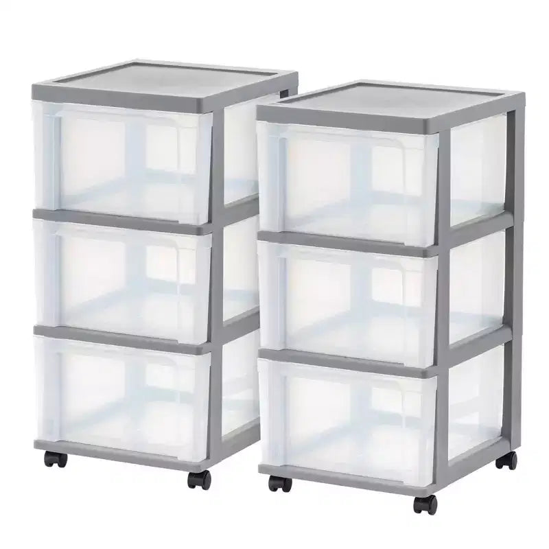 IRIS 3 Drawer Plastic Storage Drawer Cart Gray