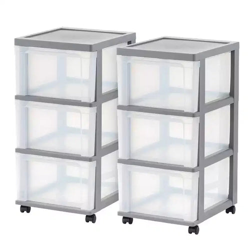 IRIS 3 Drawer Plastic Storage Drawer Cart Gray