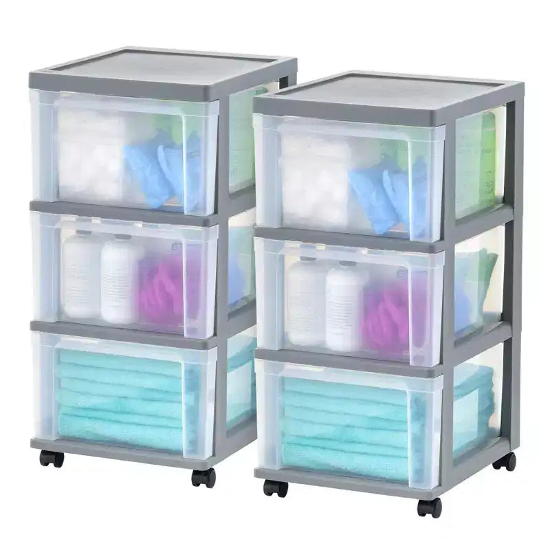 IRIS 3 Drawer Plastic Storage Drawer Cart Gray