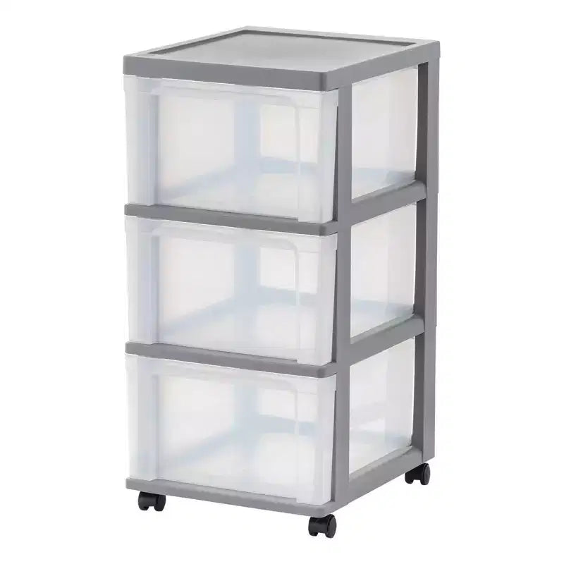 IRIS 3 Drawer Plastic Storage Drawer Cart Gray