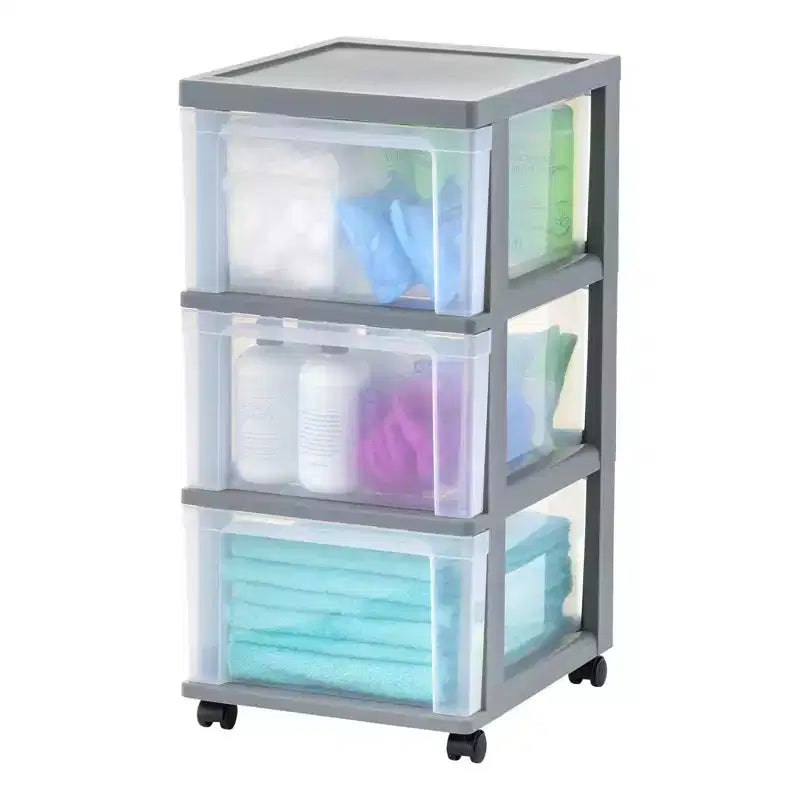 IRIS 3 Drawer Plastic Storage Drawer Cart Gray
